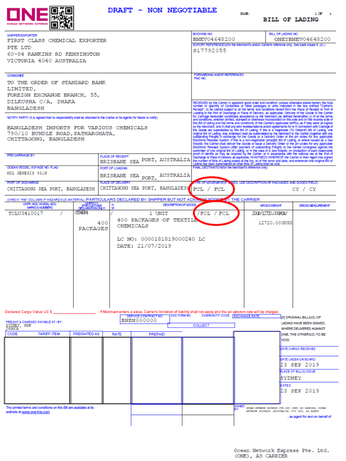 Letter of Credit Condition: LCL/LCL Shipment Prohibited ...