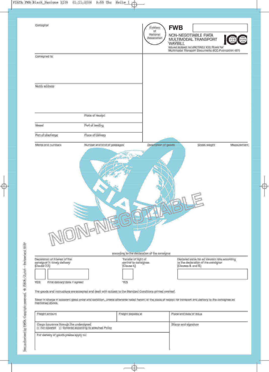 Fiata FWB (NonNegotiable Fiata Multimodal Transport Waybill