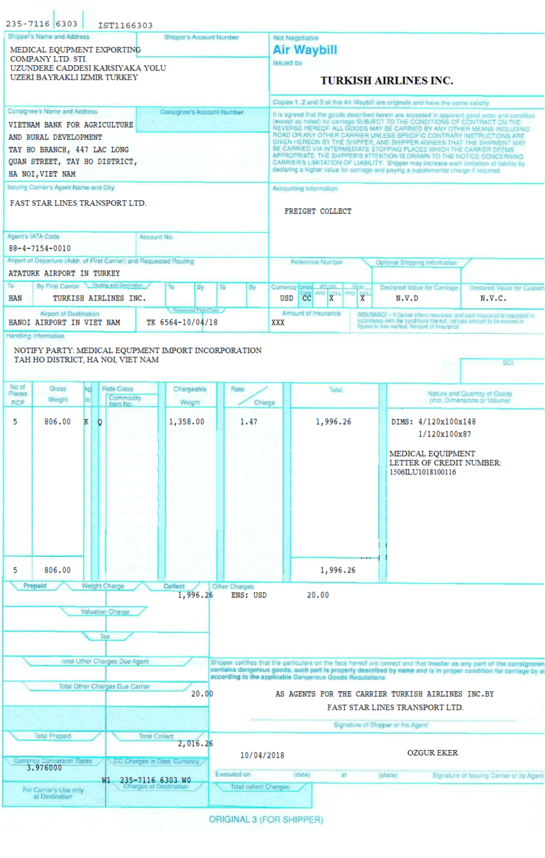 Образец air waybill