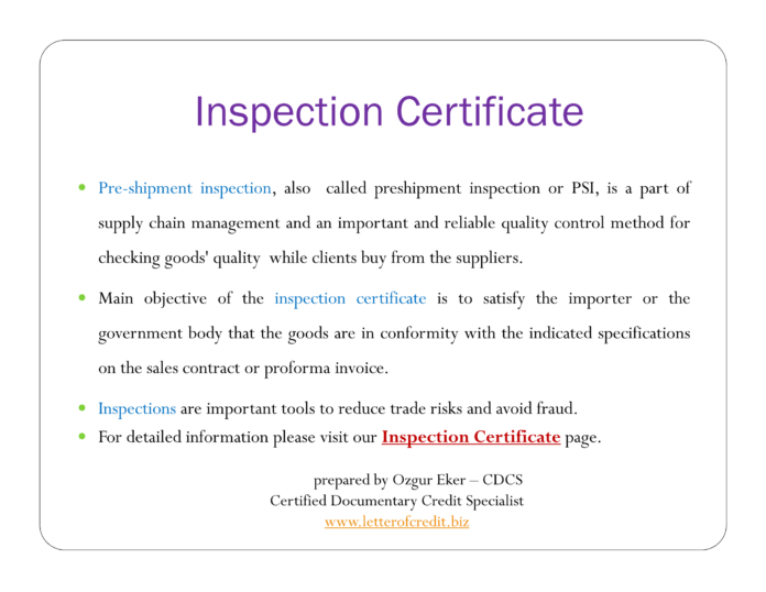 Inspection Certificate